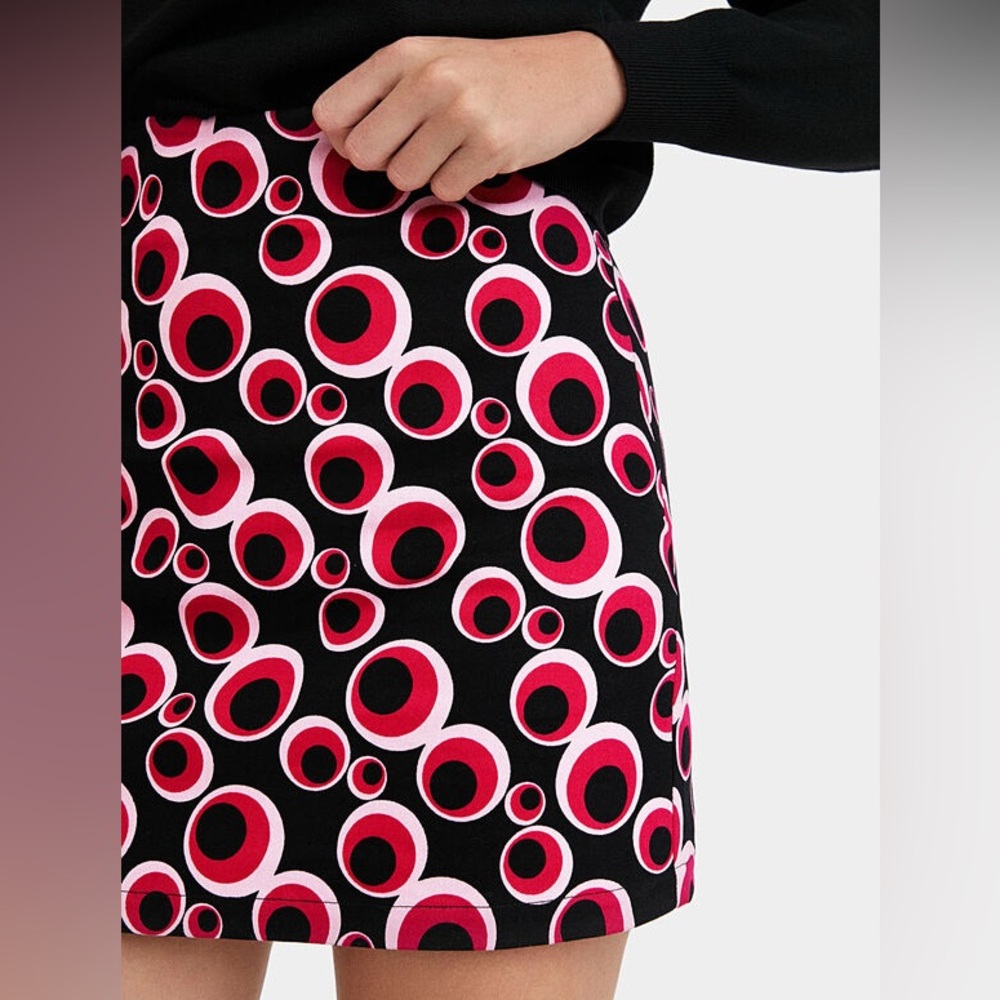Desigual Pink Black Groovy Slim Mini Skirt FITS MEDIUM - Picture 6 of 8